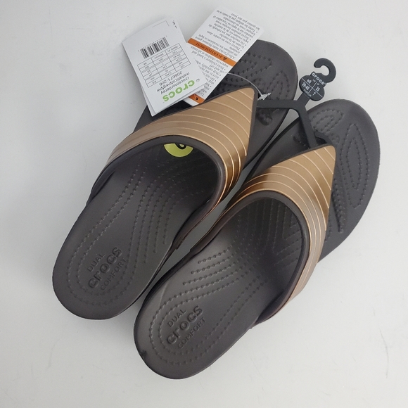 Women's crocs monterey metallic stripe wedge flip Clearance